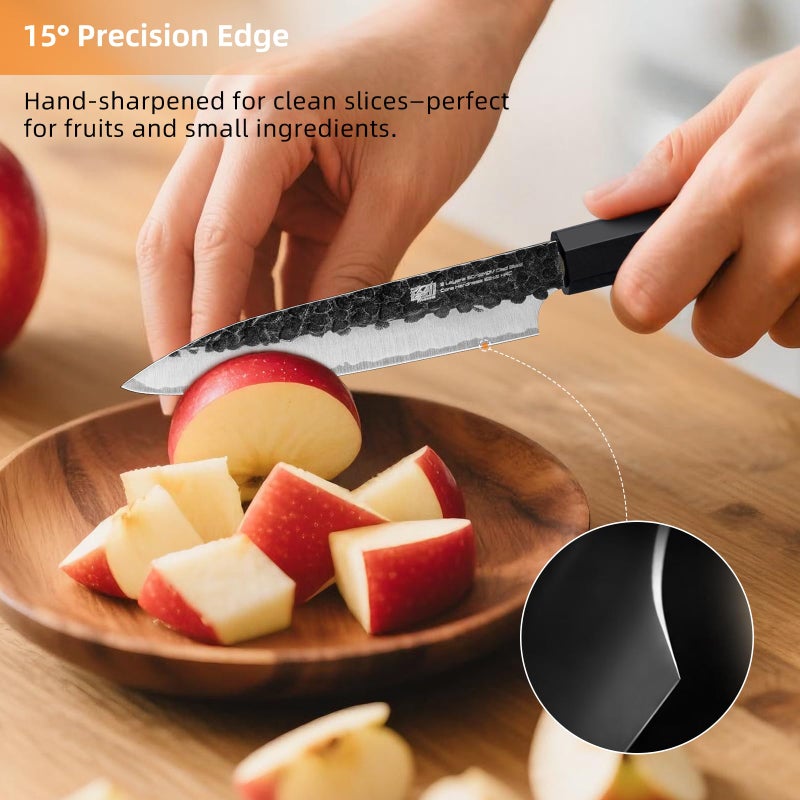 FINDKING Dynasty Series Kitchen Utility Knife, Multi-Purpose Japanese Paring Knife, 9Cr18MoV High Carbon Steel Blade, African Rosewood Octagonal Handle, Small, for Fruits Vegetables, 5 Inches - Image 5